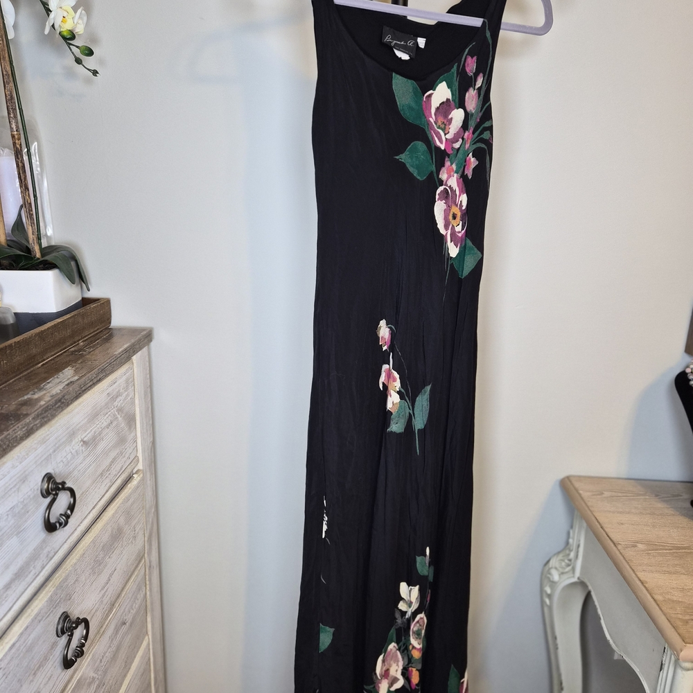 Benjamin A. Los Angeles Black Dress with Floral Design.  Vintage